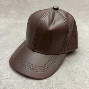 VTG Park Royal Leather Mens Brown Leather Baseball Cap Fitted Large Made in USA